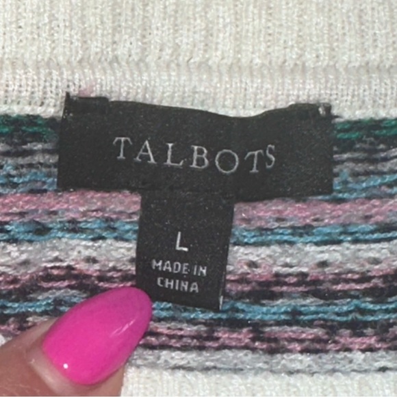 Talbots Women's Striped Crewneck Sweater - Blue, Pink, Cream Lamb’s Wool L - Picture 2 of 9